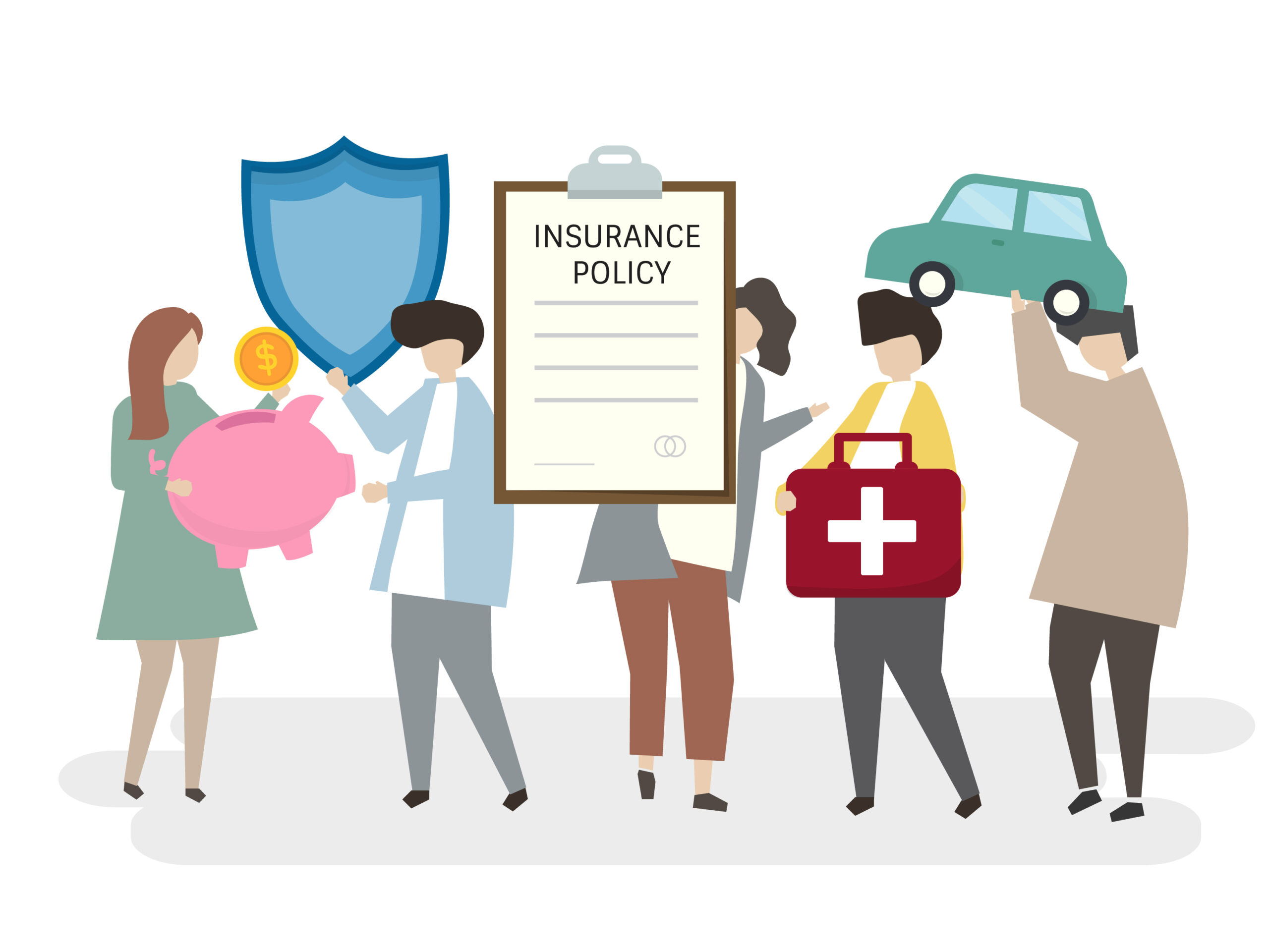 Illustration of people with an insurance policy